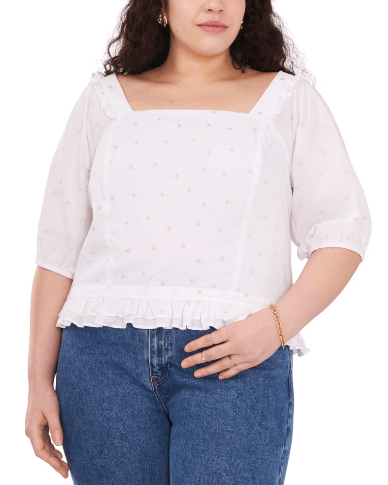 Front of a model wearing a size 0X Emma Squareneck Top in ULTRA WHITE by 1.State. | dia_product_style_image_id:262644